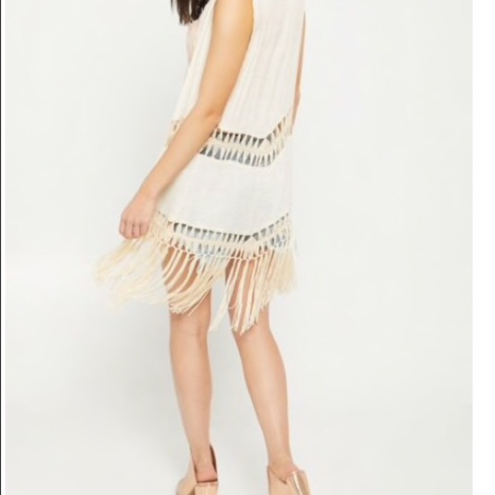 Rue 21 Cream Crocheted Fringe Vest